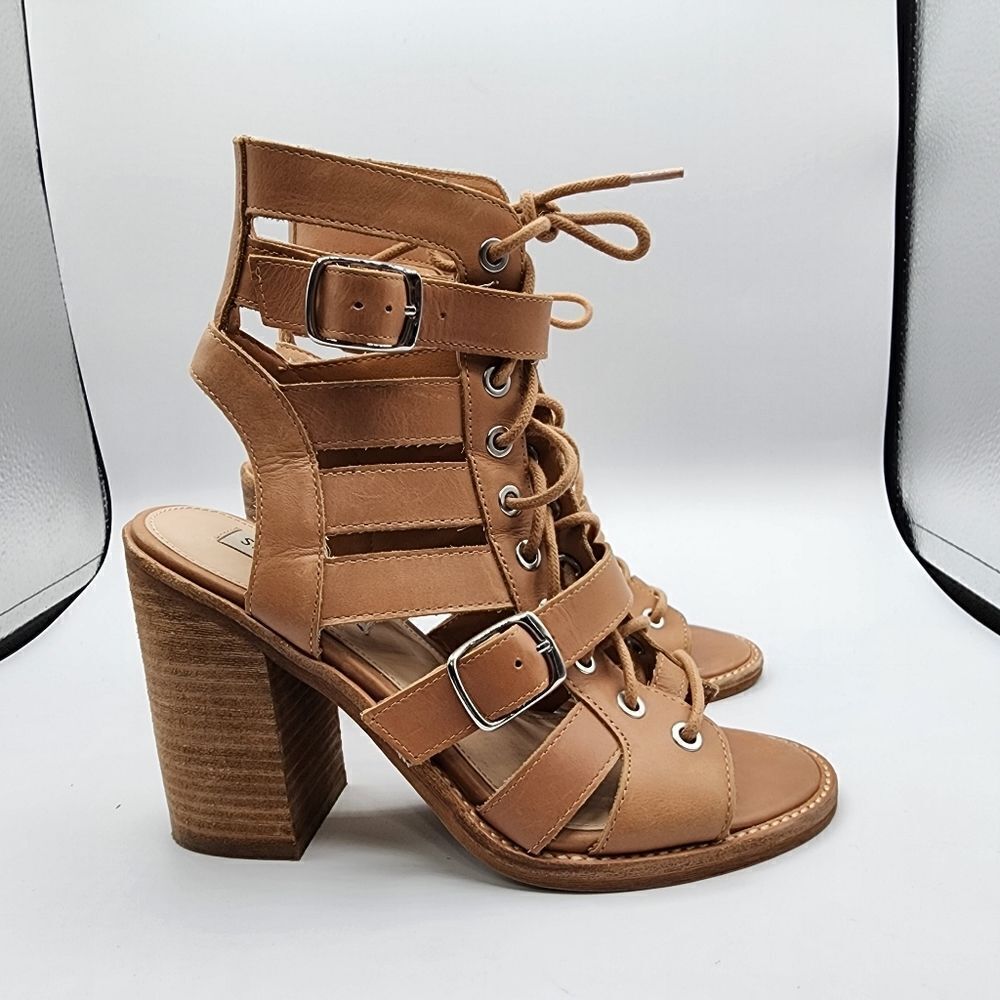 Steve Madden Cecilia Sandals 6.5 tan lace up heeled strappy